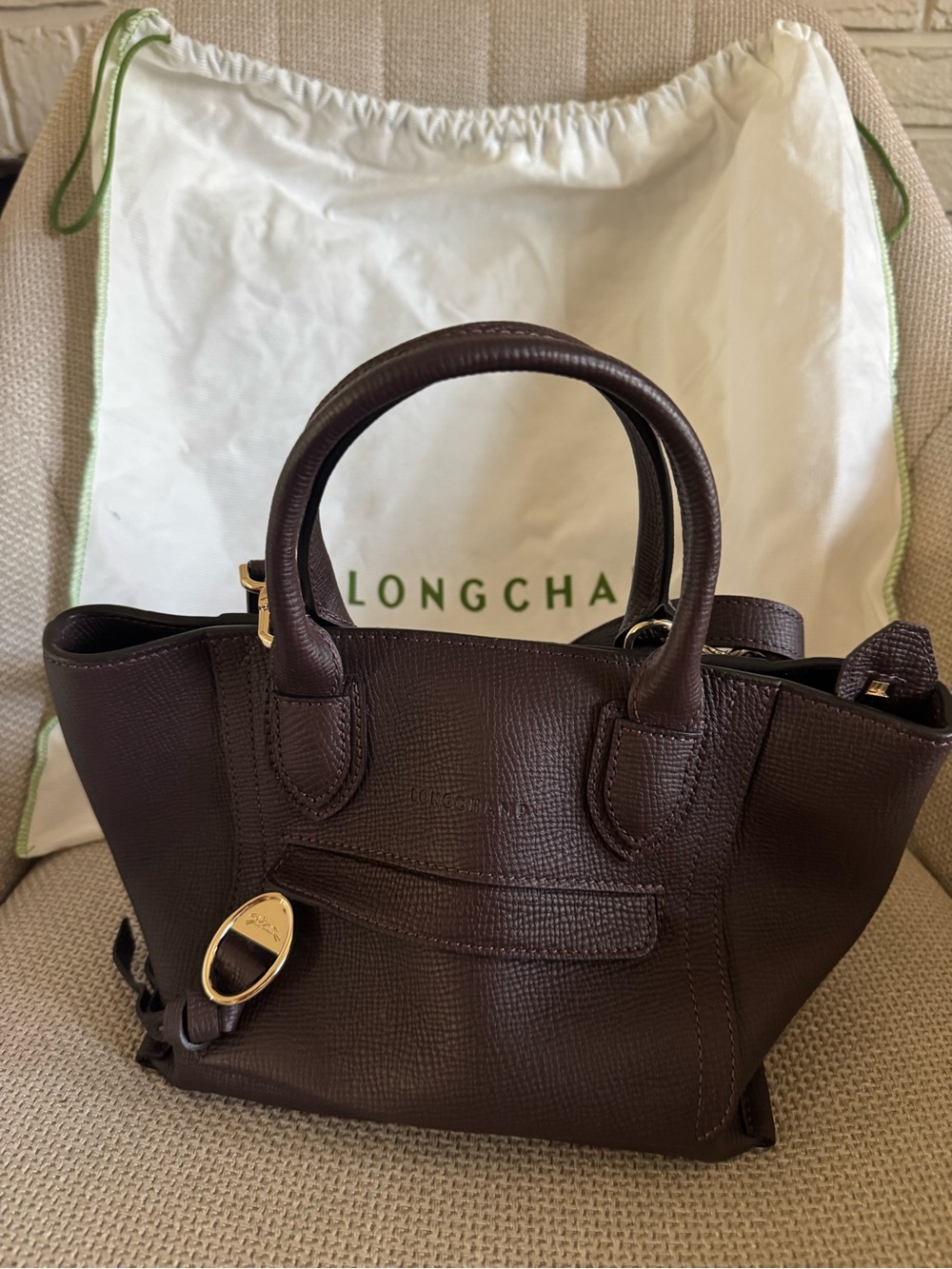 Longchamp Deep Purple Leather Top-Handle/Crossbody Bag with dust bag